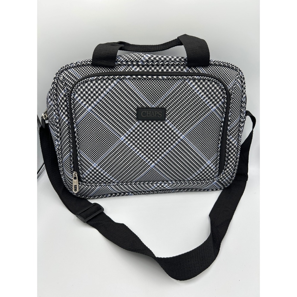 Chaps Messenger Bag Black‎ White Blue Glen Plaid Light Crossbody Laptop Case